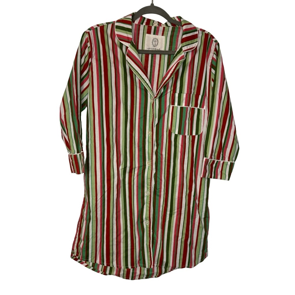 ✨🎄 Printfresh‎ Organic Cotton Striped Pajama Top XS Holiday Lounge Shirt 🎄✨